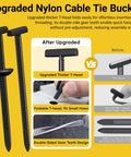120 Pcs Nylon Universal Cable Tie Buckle Kit With Clear Storage Case showing upgraded T-head design and double-sided gear teeth