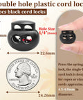 25 Pack Plastic Cord Locks Spring Loaded End Stopper Fasteners For Paracord Drawstrings Lanyards Shoelaces Bungee Ropes And More Must Have Heavy Duty Double Hole Toggle Clip Black, 22.6mm