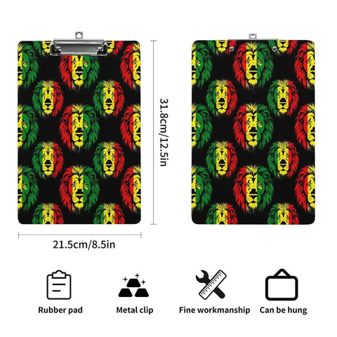Flag Rasta Print Acrylic Clipboard With Durable Smooth Writing Surface And Clear See Through Deck Holds A4 Or US Letter Papers A Dope Everyday Desk Accessory For Notes Sketches And Quick Organization With A Fun Colorful Vibe, 31.8cm x 21.5cm