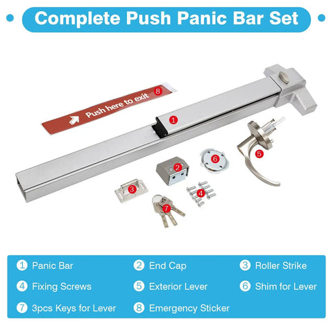 Beefy Industrial Grade Commercial Door Push Bar Panic Exit Device With Exterior Lever Twenty Seven And A Half Inch Stainless Steel Panic Bar for Exit Doors Kit