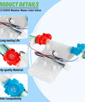 Heavy Duty Washer Water Inlet Valve Replacement That Fixes Leaks, Overfilling, Slow Fill, And Temperature Fluctuations For Popular Whirlpool Maytag Kenmore Amana Crosley Machines, Replaces W11210459 And AP6329217, shown with wiring and ports