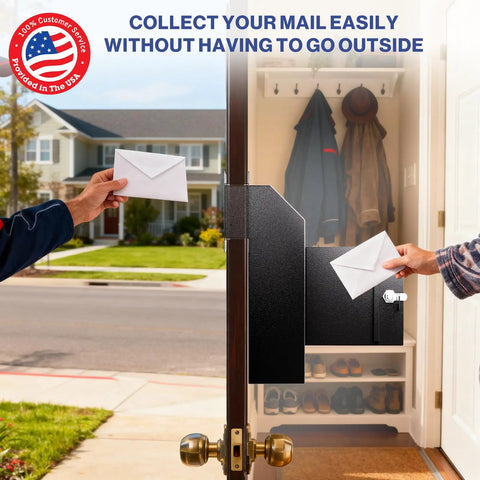 Through The Door Locking Mail Drop Box for mail and keys heavy duty steel lockbox with rear access mounts on wooden doors