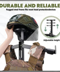 Heavy Duty Steel Tactical Gear Stand Holds Up To 100 Lbs Freestanding Display Rack, helmet placement, adjustable height feature