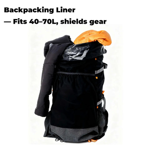 Heavy Duty Nylon Pack Liner Bags 20 By 36 Inch 10 Pack thick five point five mil clear liners inside a stuffed backpack