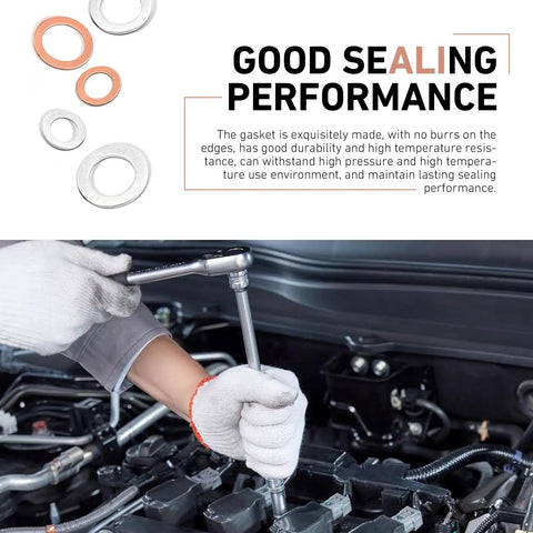 100 Pack Oil Drain Plug Crush Washers Kit With Copper And Aluminum Mix being used in vehicle engine for sealing performance
