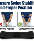 Two In One Golf Swing Training Kit With Wrist Stabilizer And Arm Band showing correct and incorrect swing positions