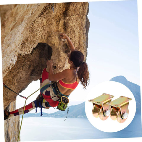 16pcs Steel Pulley Block Set For Heavy Duty Sliding Gate Roller Track Wheel, overlayed on a woman rock climbing