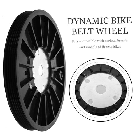 Dynamic bike belt wheel, black disc with central metal core, compatible with various exercise bike models for Upgrade Your Home Gym With A Dope Heavy Duty Exercise Bike Belt Pulley Disc For Easy Installation And Quick Setup Compatible With A Wide Range Of Exercise And Fitness Bikes For Smooth Consistent Pedal Power.