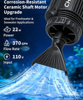 All in One 6 in 1 Electric Gravel Vacuum for Aquariums, Auto Water Change, Sand Washing, Water Circulation, Includes Reusable Filter Cup and Hose Clamp, 370GPH 22W Fish Tank Cleaner black pump showing 22W and 370GPH