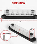 Heavy Duty 150 Amp 12V Bus Bar With Cover Rock Solid M6 Studs showing dimensions 5.9" x 1.18" for power distribution setup.