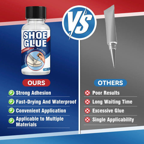 Comparison of Clear Shoe Repair Glue 30ml Waterproof Adhesive advantages over generic glue, highlighting strong adhesion and waterproofing.