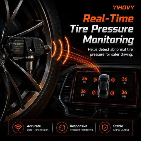 Straight Up Keep Your Setup Tight With This Fresh Set Of Four Preprogrammed TPMS Tire Pressure Monitoring Sensors At 315Mhz. Tire sensor on wheel.