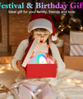 Child opening gift box with 4 In 1 Night Light Bluetooth Speaker With Wireless Charging 15W, Christmas scene in background