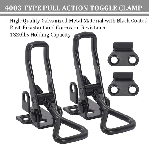 Four Pack Heavy Duty Toggle Latch Clamps 4003 Style Quick Release Hasp Locks 1320 Lbs Holding Capacity Black Metal Latches