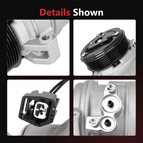 Beefy Ac Compressor With Clutch For Chevy Traverse Gmc Acadia Buick Enclave Saturn Outlook Three Point Six Liter V6 detailed view of connections and clutch.