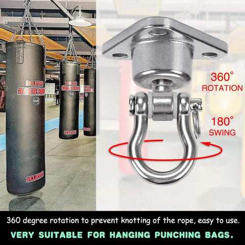 Stainless Steel Hanger With Smooth Swing Bearings Beefy Heavy Duty 180 Degree And 360 Degree Swivel Hooks 1500 Lb Capacity, punching bag setup