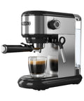 Barista Grade 20 Bar Espresso Machine With Milk Frother For Ground Coffee Compact Stainless Steel Coffee Maker front view