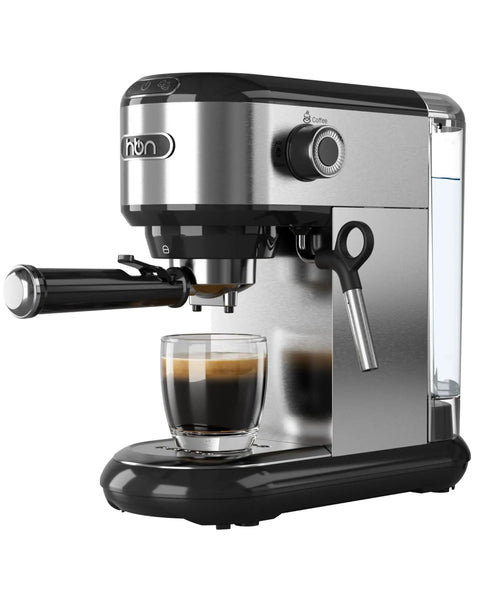 Barista Grade 20 Bar Espresso Machine With Milk Frother For Ground Coffee Compact Stainless Steel Coffee Maker front view