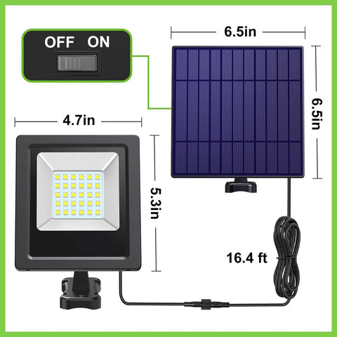 Outdoor Solar Flood Lights Set Weatherproof Dusk To Dawn LED Security Wall Lights with 16.4 ft Cable dimensions