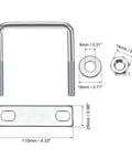 Heavy Duty Square U Bolts Kit With M8 Nuts, Frame Plate, Round Washer for 82mm inner width, detailed dimensions shown.