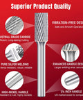 Workhorse Tungsten Carbide Rotary Burr Set Featuring Ten Double Cut Die Grinder Bits showing industrial grade carbide detail.