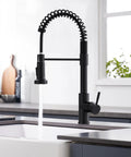 Slick Black Kitchen Faucet With Pull Down Sprayer, Hella Durable 304 Stainless Steel Construction, Lead Free Ceramic Cartridge, Sweet Dual Stream And Spray Settings For Quick Sink Cleaning Zero Leaks in modern kitchen.