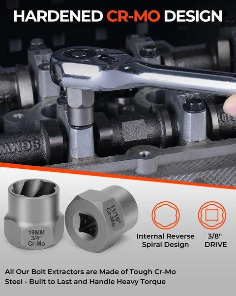 18 Piece Bolt Extractor Kit With Three Eighths Inch Drive For Damaged Bolts Nuts And Screws Includes Hex Adapters in use