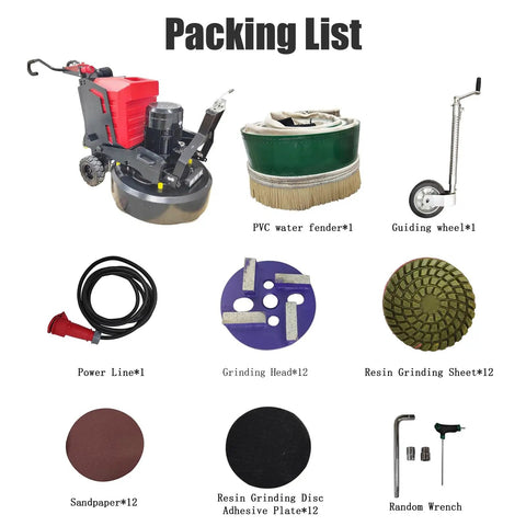 Packing list of Planetary Electric Concrete Floor Grinder With 12 Grinding Heads 18.5kW Self Propelled Floor Polisher 900mm Working Width