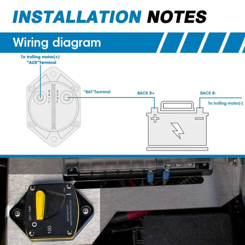 Wiring diagram for Built Damn Tough Manual Reset Circuit Breaker Switch 300 Amp Waterproof for boat and marine use.