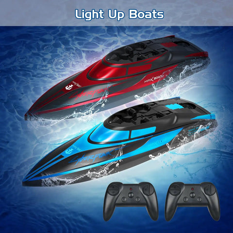 Two Pack Remote Control RC Boats For Pool Lake And River With LED Lights Waterproof Self Righting Fast Speed Racing Electric Boats