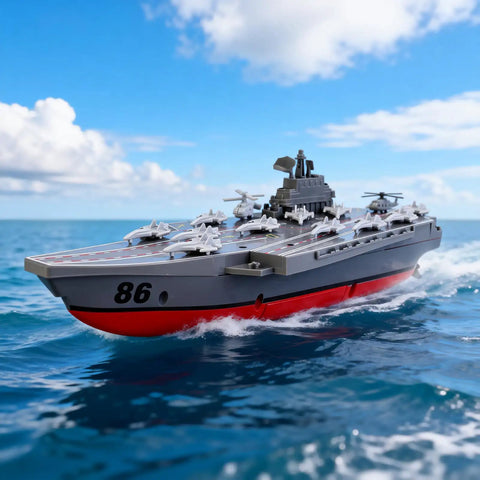 Remote Controlled Warship Battleship And Aircraft Carrier RC Boat With 4WD Dual Motors And 2.4G Radio Speeds Up To 10 Kmh Great For Lakes And Pools Ideal For Exhibits Or Military Model Collectors Beginner Friendly For Ages 14 And Up sailing on water