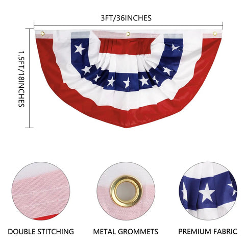 Patriotic Outdoor Pleated Fan Flags 1.5x3 Feet Stars And Stripes Banner 4 Pack For Fourth Of July Decor On Porch Or Deck