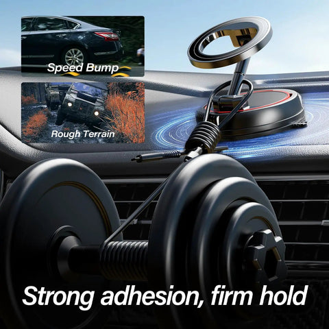 Durable C19 Vehicle Mounting Bracket in bold red showcasing strong adhesion on dashboard in car, truck, or SUV.