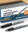 Bulk Black Permanent Markers 150 Pack With Fine Point Tips For Office And Moving box and two markers close-up