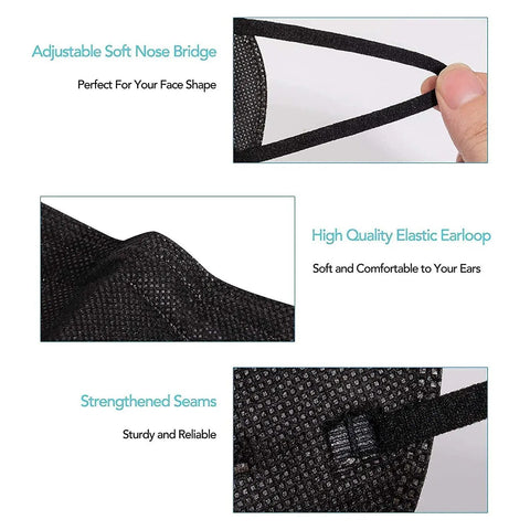 Close-up of KN95 Face Mask Bulk Pack 60 Count Cup Style Disposable Respirator With Five-Layer Filtration, showcasing adjustable nose bridge.