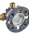Rough In Shower Valve With Universal Inlets And Outlets Unfinished RU101 Flush Plug and retaining ring visible