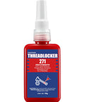Red 271 Permanent Thread Locker For Nuts And Bolts, Heavy Duty Metal Glue, 1.69 Oz bottle, shown in front view with label visible