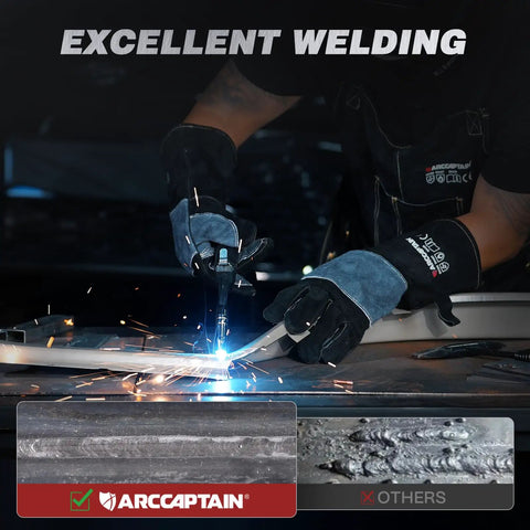 135A MIG Welder Workhorse With 110V Power And Large LED Display in action showing welding process and results comparison