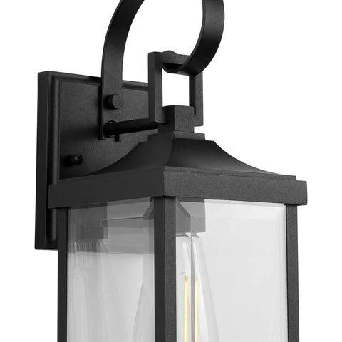 Outdoor Wall Lantern 1 Light Clear Beveled Glass Textured Black Finish Farmhouse New Traditional Style for porch and pathway