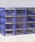 Clear Storage Organizer Box With Dividers And Labels For Craft Supplies Hardware Beads Nuts And Bolts Compact Durable Small Parts Container See Through Shell For Easy Visibility And Quick Access Grab And Go. 12-drawer blue plastic organizer box, front angle