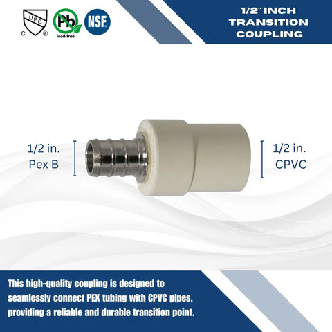 Ten Piece Brass PEX To CPVC Transition Coupling Set One Half Inch Crimp Fittings For All PEX Tubing Brands shown
