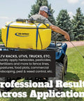 Person using 25 Gallon ATV UTV Spot Sprayer With 2.2 GPM 12V Diaphragm Pump on ATV for lawn care