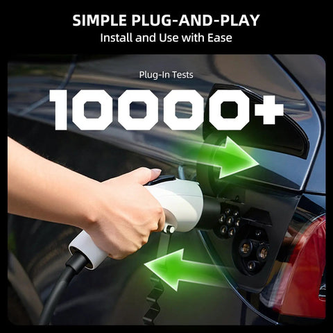 Plug And Play Level 2 EV Charger 40 Amp 240 Volt With WiFi App Control connecting to an electric vehicle outlet.