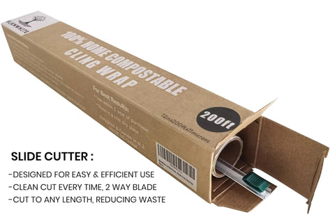 Compostable Cling Wrap With Quick Slide Cutter 12 Inches Wide By 200 Feet Long Makes Food Storage A Total Breeze For Keeping Snacks Fresh Without The Plastic Drama ASTM 6400 Certified Eco Film Is Straight Up Amazing