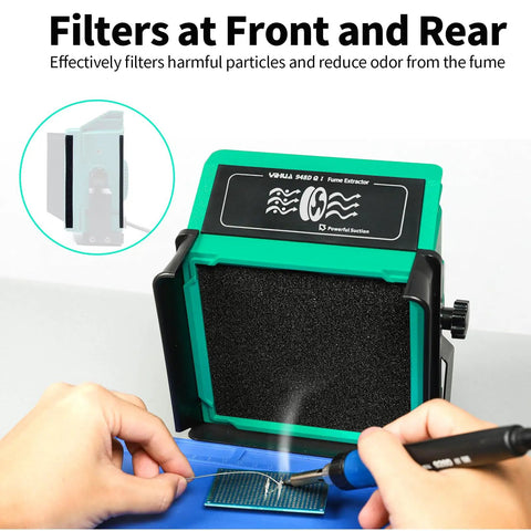 Tiltable Solder Fume Extractor With 8 Extra Filters Solder Smoke Absorber for Soldering and Wood Burning in use