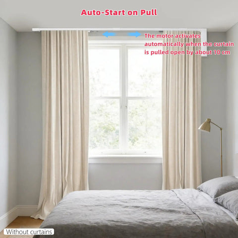 Electric Curtain Track With Retractable Motor For 7 To 17 Feet, Smart App Control And Manual Override, Auto Curtain Opener With Gentle Pull Activation, No Fuss Fit For I Rail And U Rail Systems, Ideal For Modern Smart Home Curtain Automation in bedroom window
