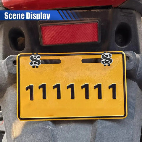 Fresh Ride Upgrades Four Piece Set Of Dope Black Us Dollar Car License Plate Screws Heavy Duty Carbon Steel And Abs Plastic Fasteners That Resist Rust And Weather While Keeping Your Setup Looking Straight Fire Every Single Day on a vehicle rear with yellow background.