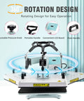 5 In 1 Heat Press Machine For T Shirts, Mugs, Hats, Plates And Tumblers With 12x15 Swing Away Plate, 360 Degree Swivel detail