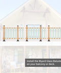 Laminated And Tempered Clear Glass Balusters For Deck Rails With Included Brackets And Screws For Facemount Rails Handrail And Staircase 29.5 Inch Length 5 Pack Sturdy Install For Quick Setup, shown installed on a balcony.