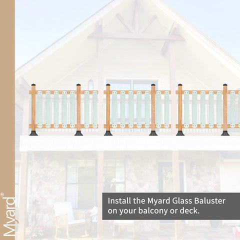 Laminated And Tempered Clear Glass Balusters For Deck Rails With Included Brackets And Screws For Facemount Rails Handrail And Staircase 29.5 Inch Length 5 Pack Sturdy Install For Quick Setup, shown installed on a balcony.